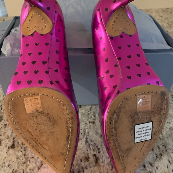 Designer Sofia Webster Luella Pink Metallic Foil Hearts Stiletto Heels SZ 39 - Picture 6 of 8